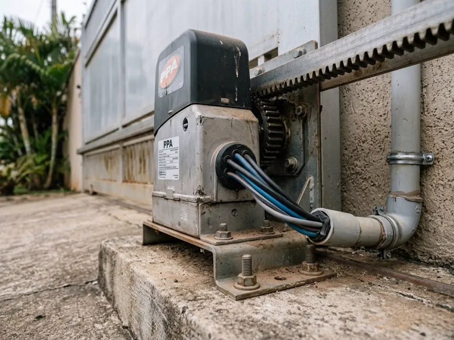 Motor de portão automático instalado.